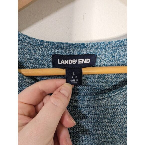 Lands End Women's Blue Linen/Cotton Blend Knit Sweater Tunic Top - Size L - Picture 5 of 6